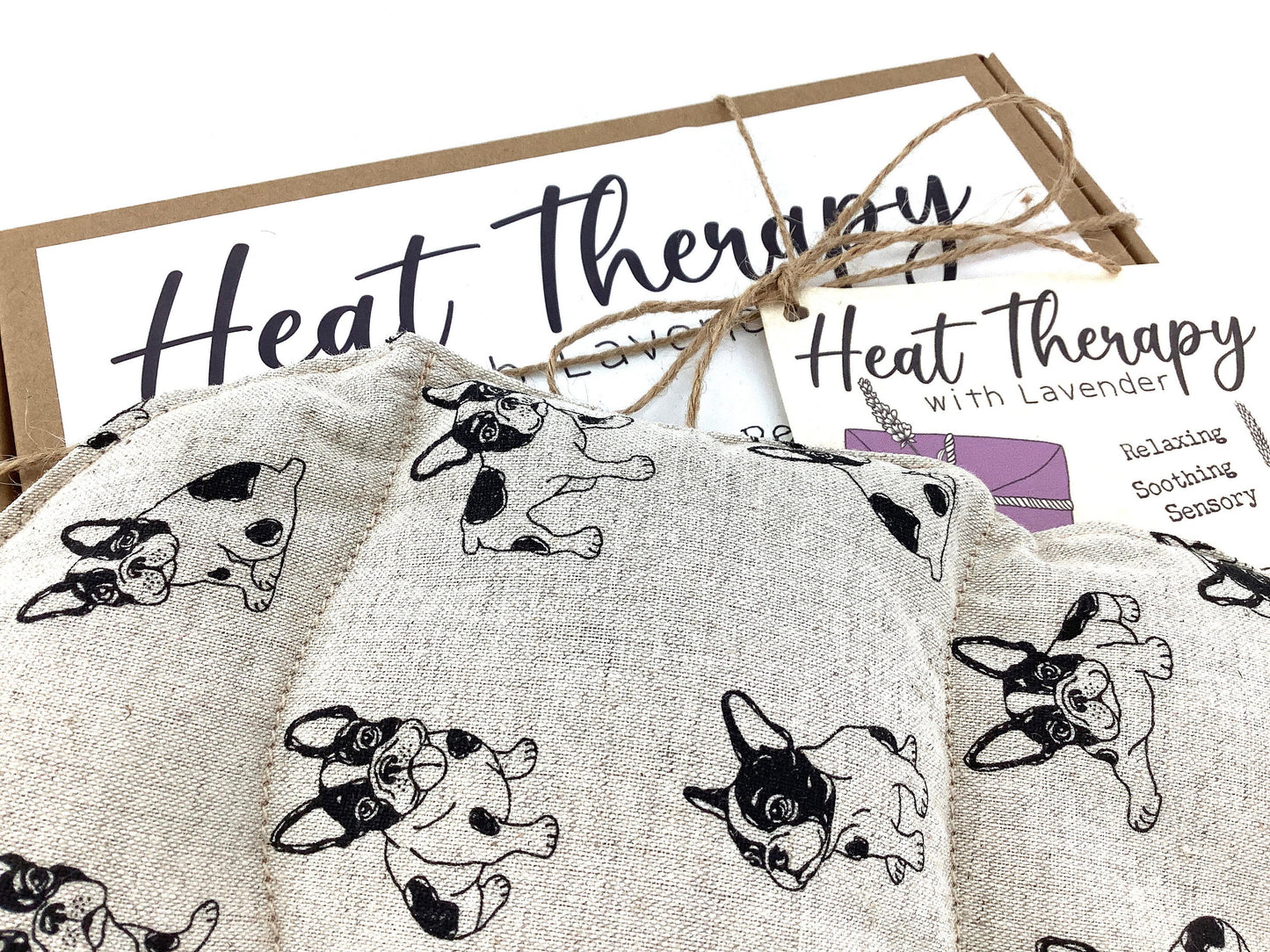 French or Boston Terrier Linen Rich Cotton Handcrafted 2L Bottle Shaped Wheat Bag. Lavender Scented or Unscented Warming Gift