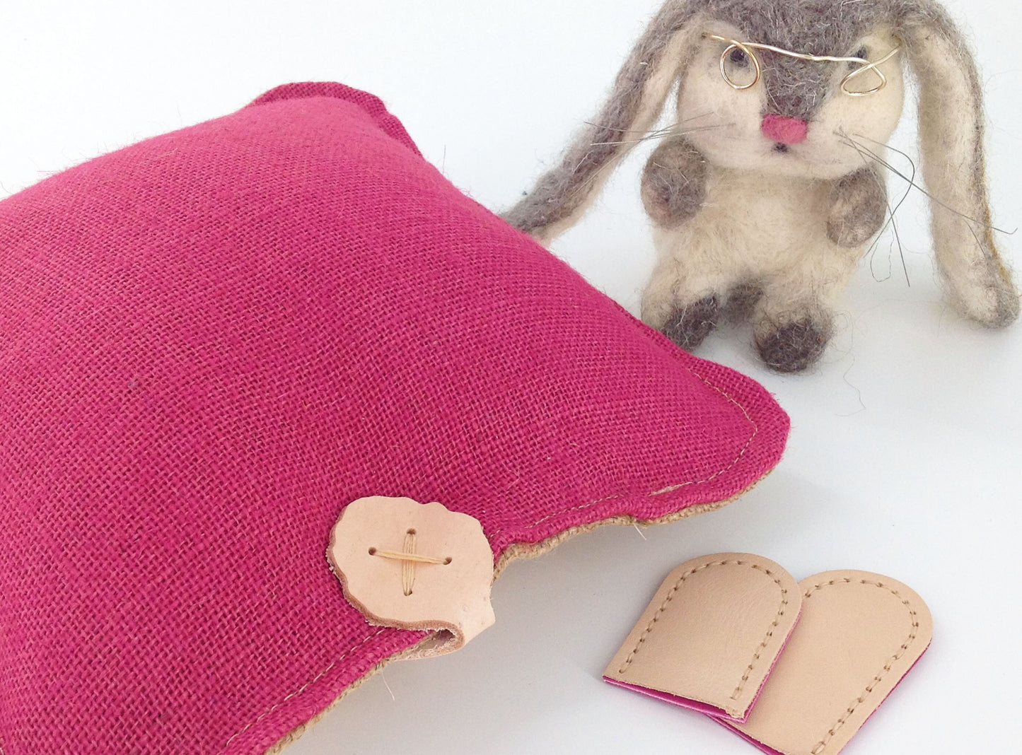 Hessian Needle Felting Mats in Pink. Pre-filled