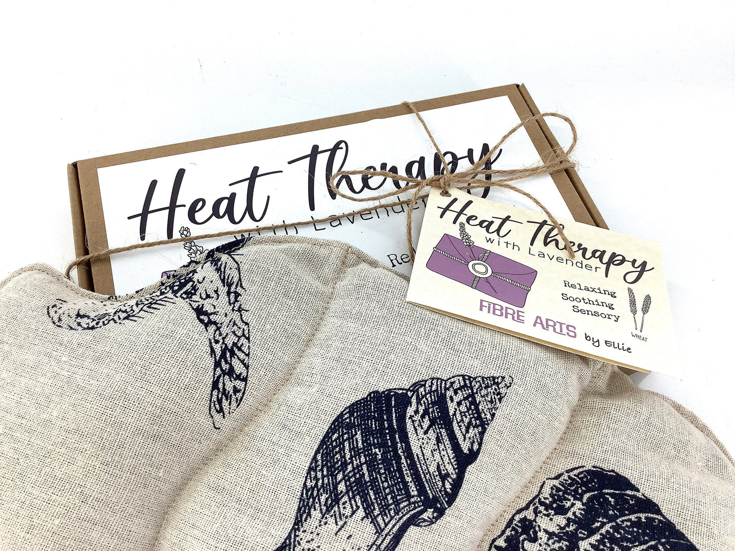 Seashells Cotton Linen 2L Bottle Shaped Wheat Bag. Lavender Scented or Unscented Beach Themed Nautical Warming Gift