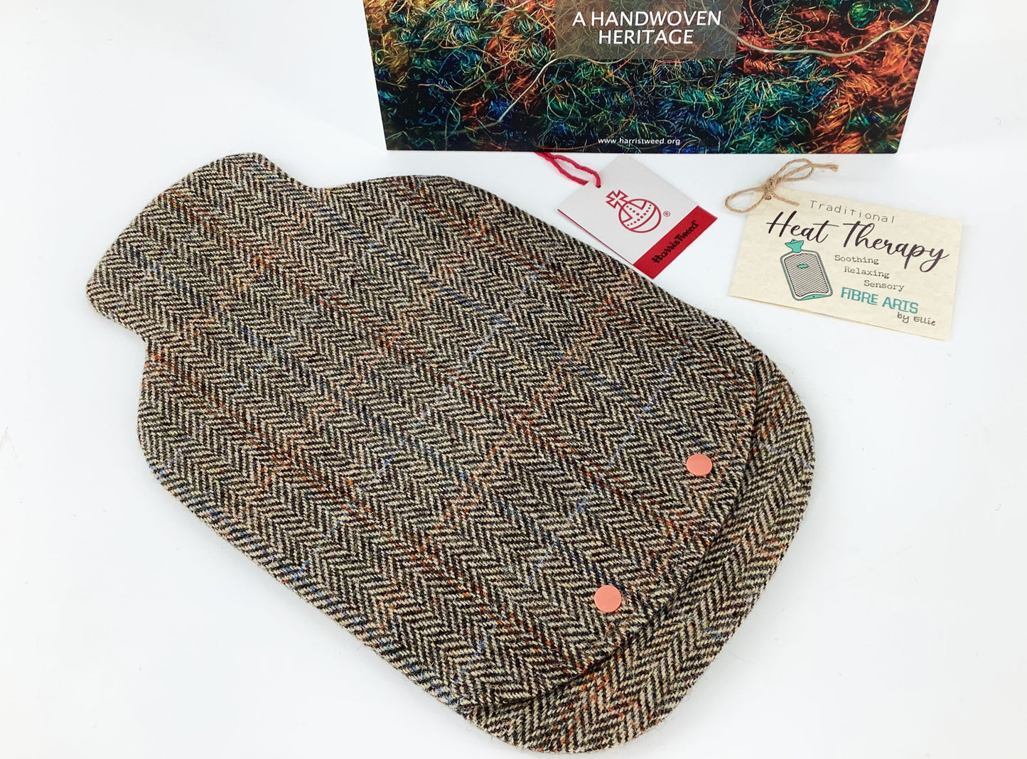Harris Tweed Hot Water Bottle Cover. Delicate Flower Wool Applique. Heat Therapy Relaxation Mindfulness Gift for Her