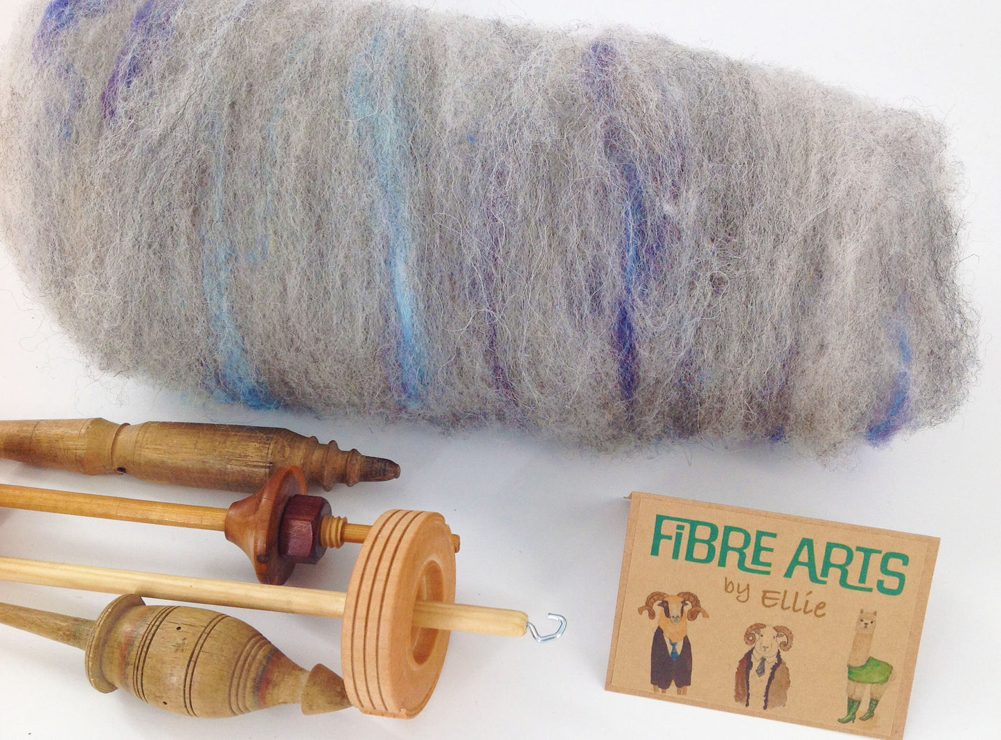 Art Batt for Spinning 127g. Hand Washed and Carded Natural Lilac Jacob Wool with Hand Dyed Two Tone Blue Tussah Silk