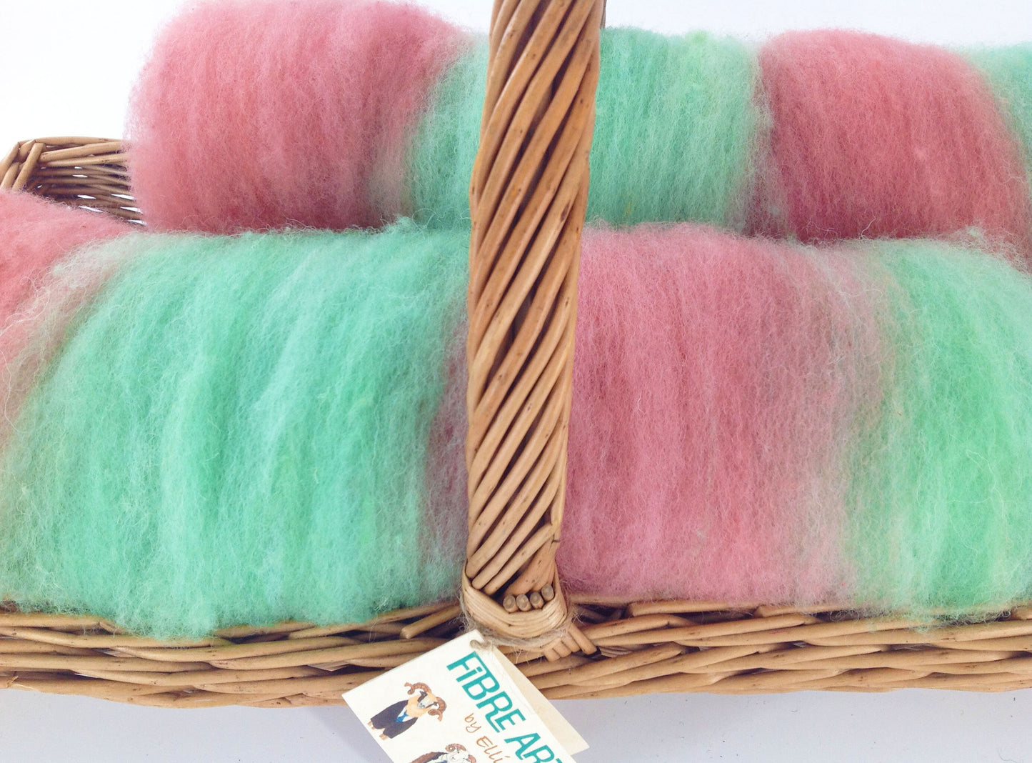 Art Batt 150g British Jacob Wool. Hand Washed, dyed and Carded Ready for Spinning or Felting. Pink and Yellow Water Melon Shades