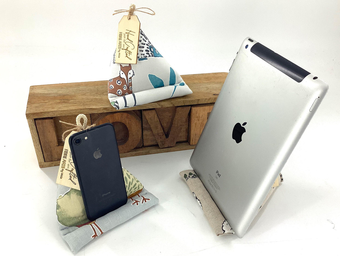 Sheep Mobile Phone. Kindle, iPad or Tablet Stand. Weighted, Sturdy and Washable. Hen, Fox Small Yet Mighty Cotton Hand Crafted Gift