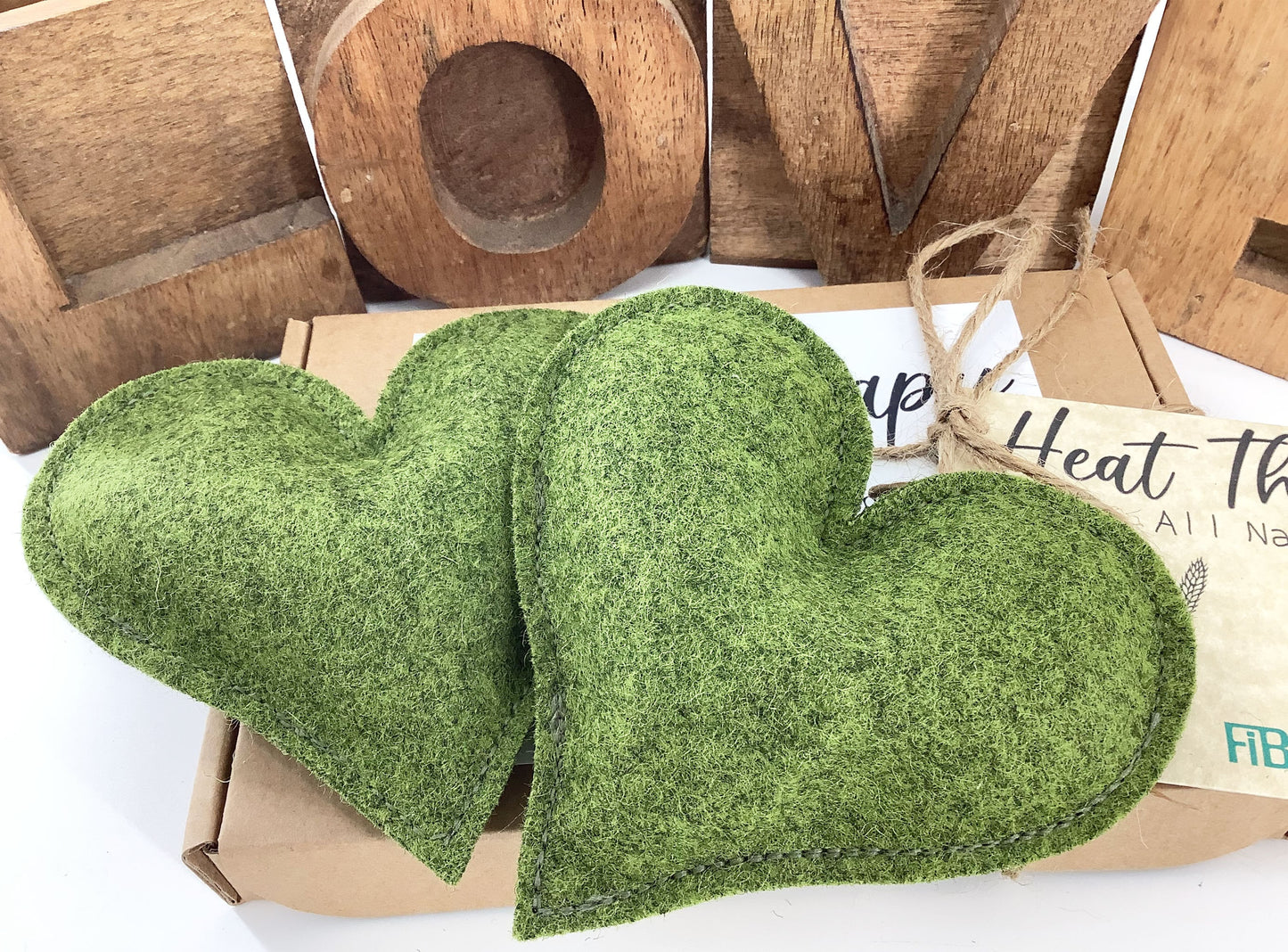 Microwave Reusable Hand Warmers. Luxury Green Wool Heart Shaped Mini Wheat Bags. Lavender Scented or Unscented Handcrafted Gift