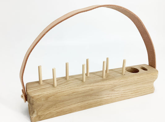 Wooden Bobbin Spool Holder. Sewing Caddy Stand Large Pin Cushion Set. Harris Tweed Solid Oak Hand Crafted Craft Storage