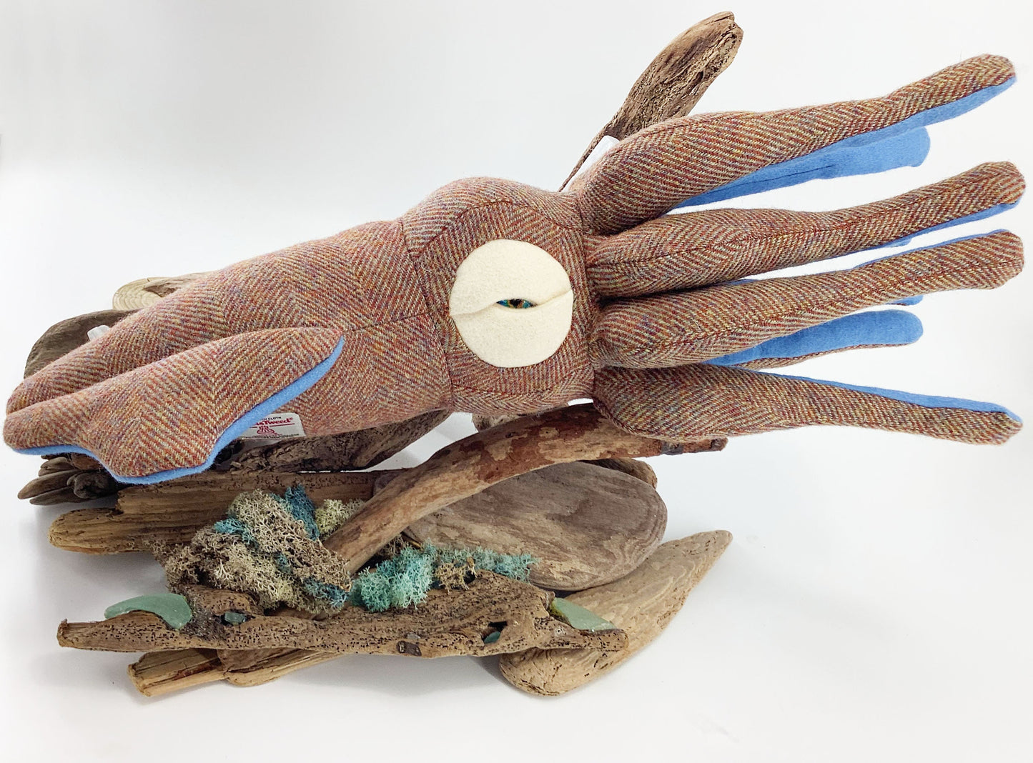 Harris Tweed Squid Toy Softie. Novelty Cushion Room Decor. Hand Crafted 100% Wool