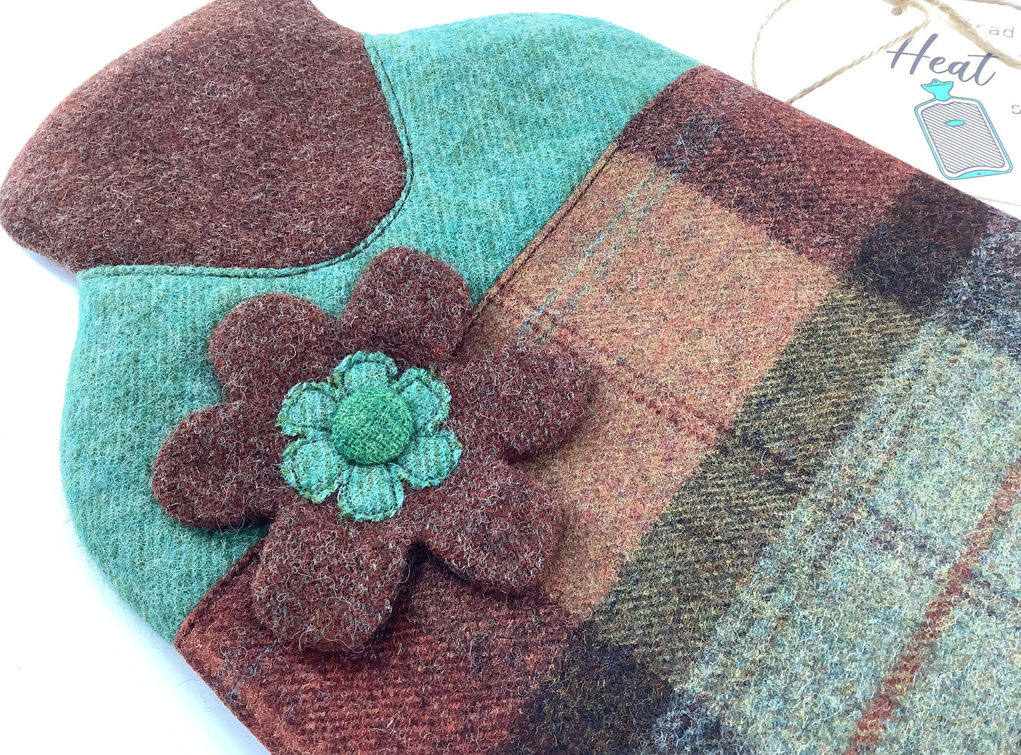 Abraham Moon Patchwork Wool Tweed 2L Hot Water Bottle Cover. Hand Crafted Gift for Her