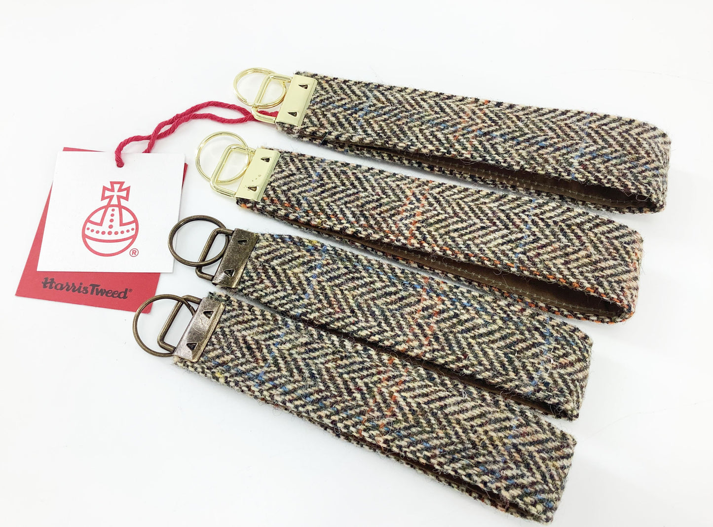 Custom Harris Tweed Keyring. Personalised Leather Tag Key Fob Wristlet Hand Crafted Gift