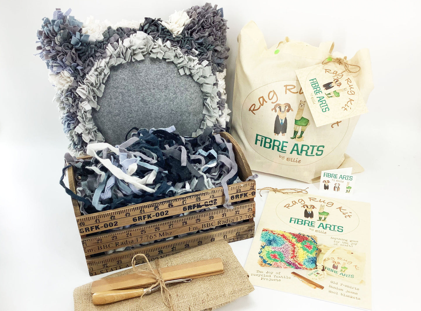 Latch Hook Rag Rug Cushion Making Kit. Mindful Recycled Eco Craft Gift