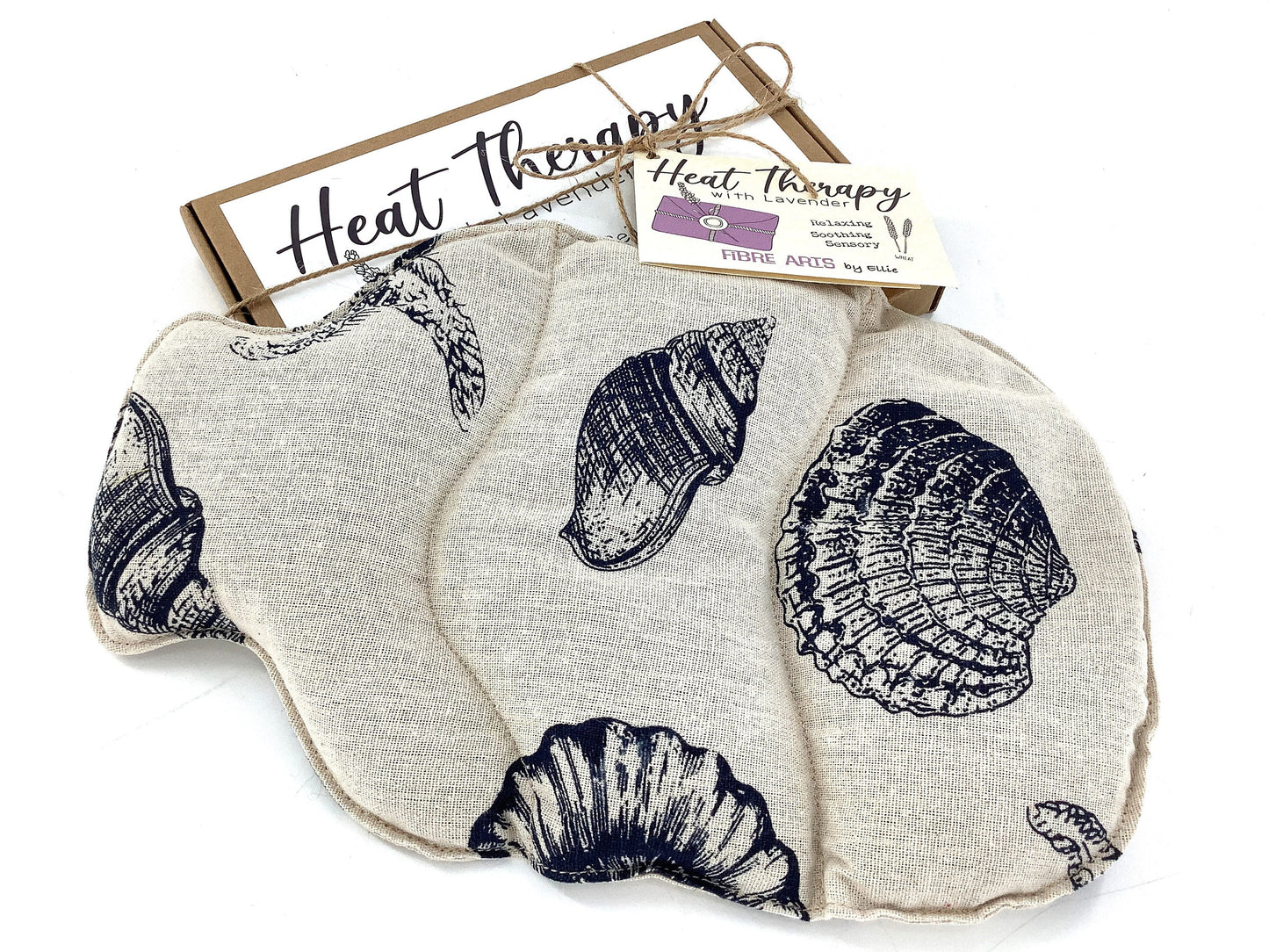 Seashells Cotton Linen 2L Bottle Shaped Wheat Bag. Lavender Scented or Unscented Beach Themed Nautical Warming Gift