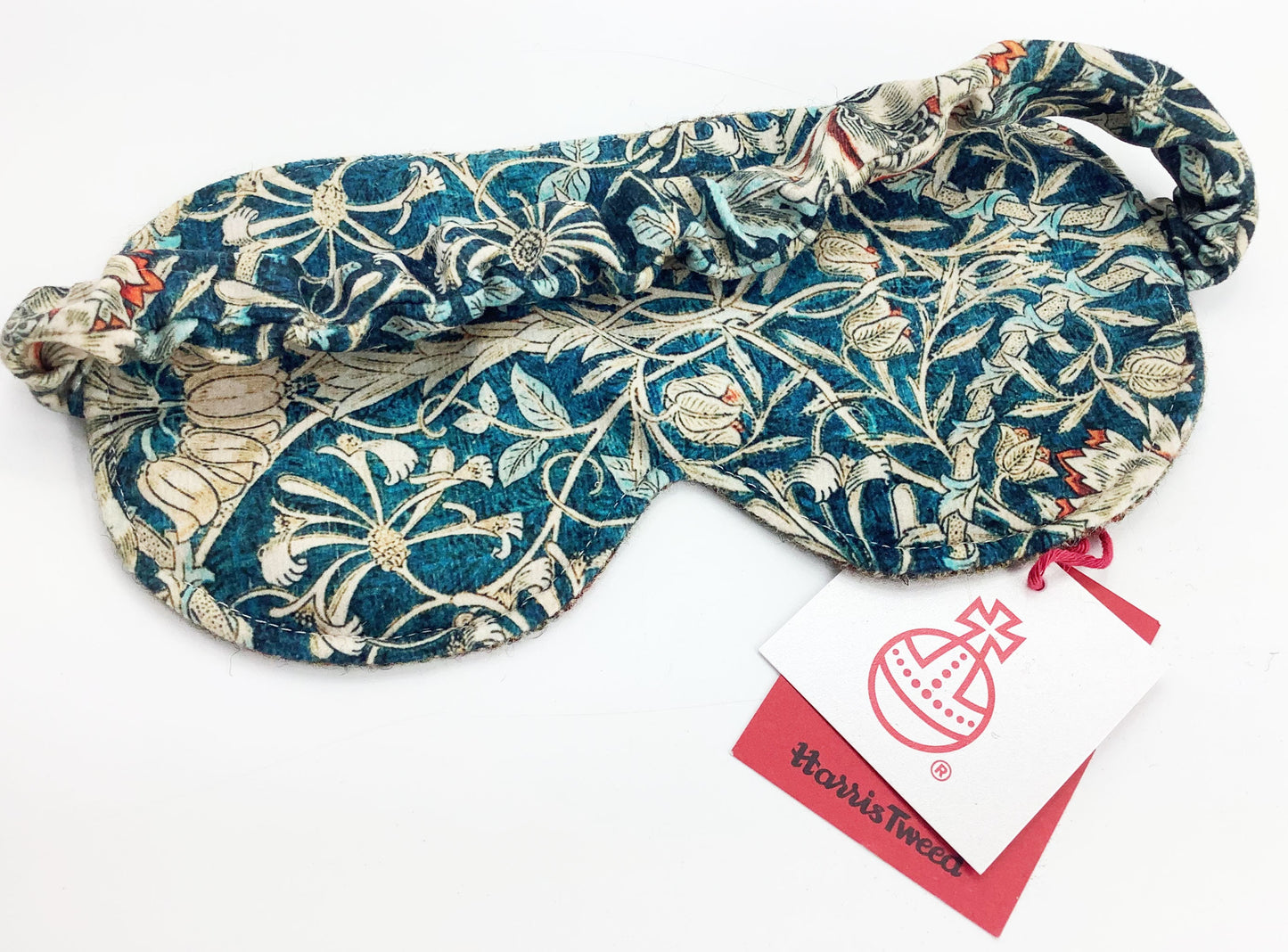 Harris Tweed Eye Mask. William Morris Fabric with Green Tweed