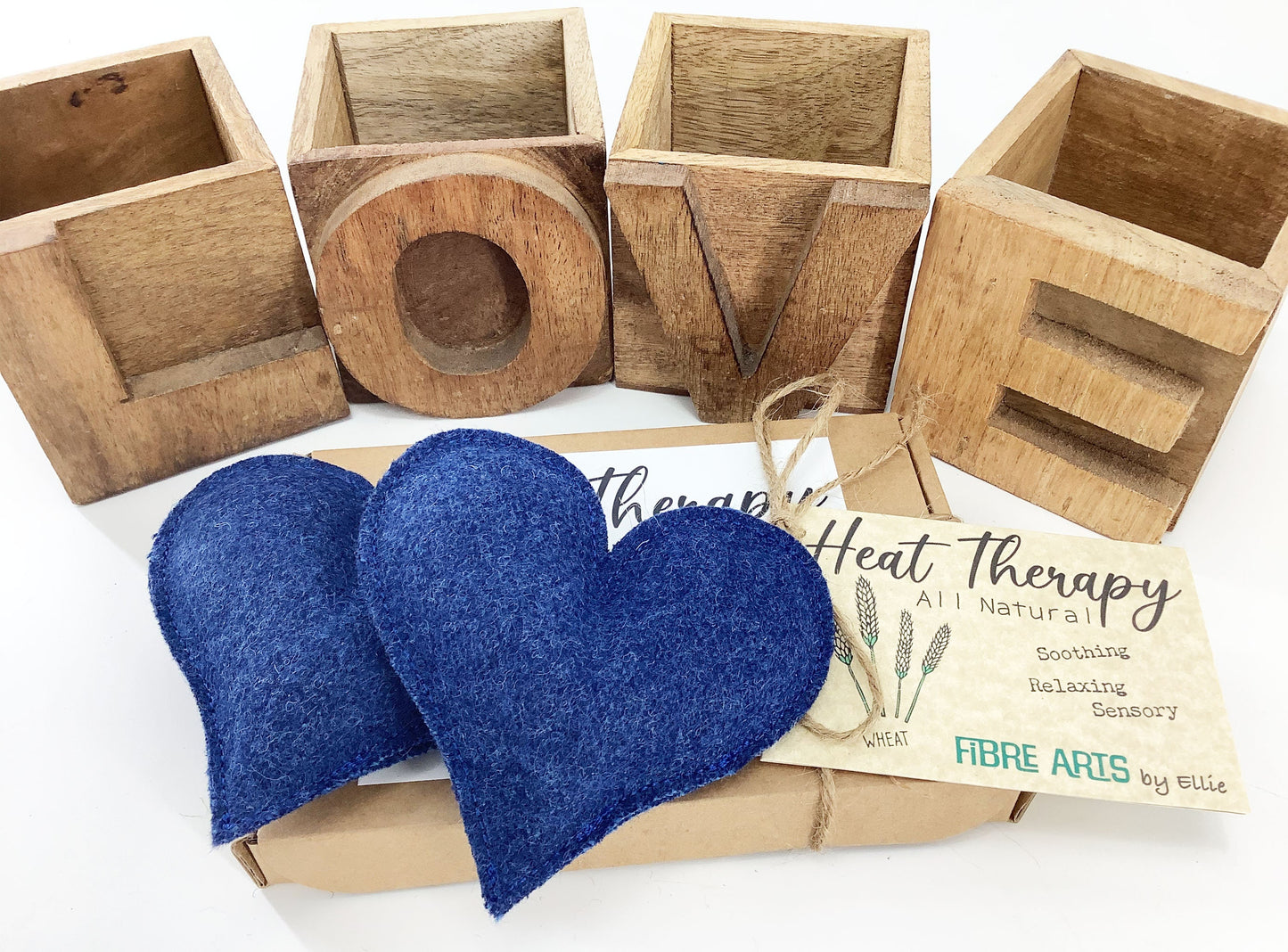 Heart Shaped Wool Reusable Hand Warmers. Navy Blue Mini Microwave Wheat Bags. Lavender Scented or Unscented Warming Handmade Gift