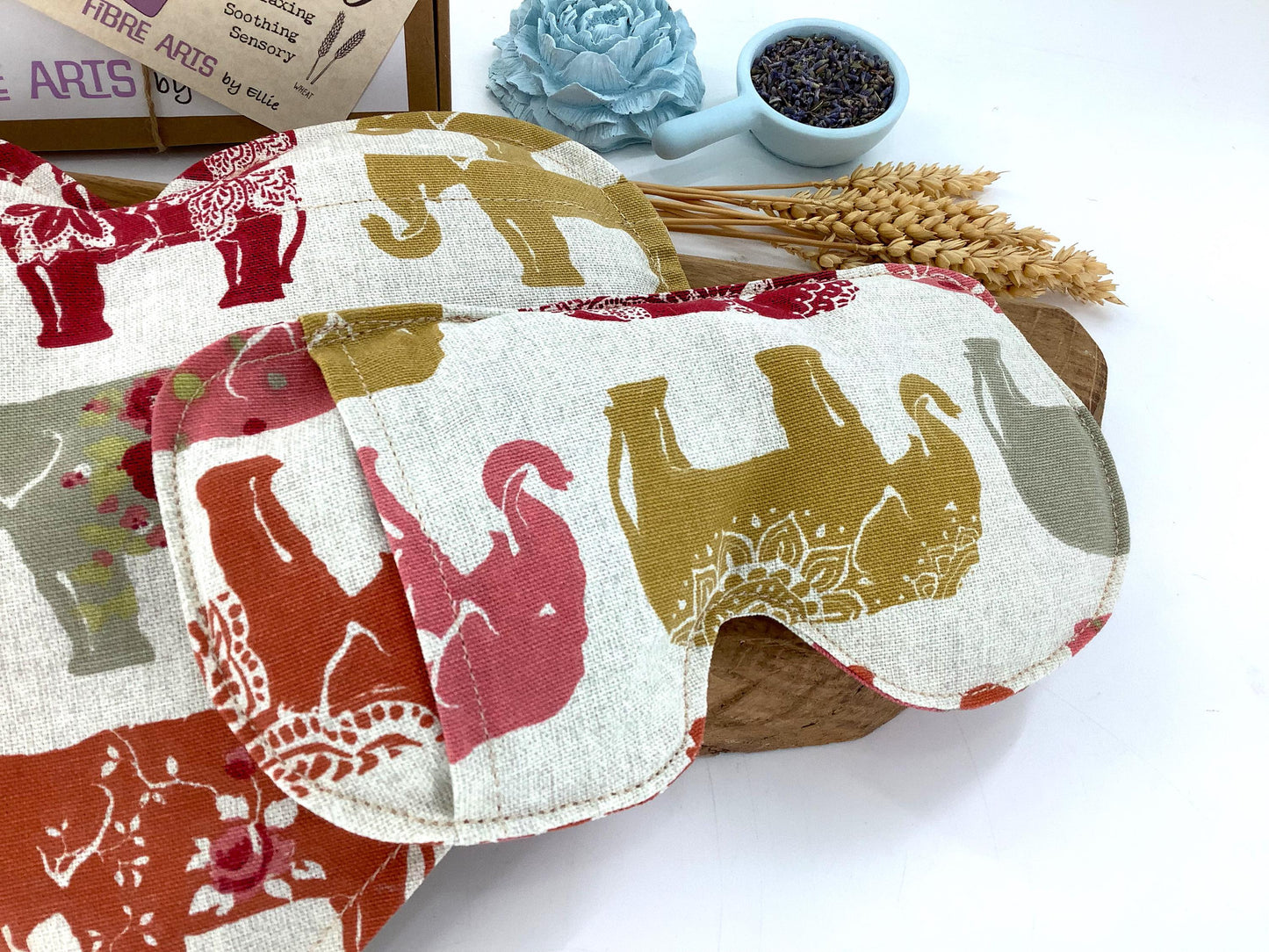 Elephant Heart Shaped Microwave Wheat Bag & Face Pillow Heat Pack Gift Set with Covers. Sheep Themed Lavender Scented Wellbeing Gift Box