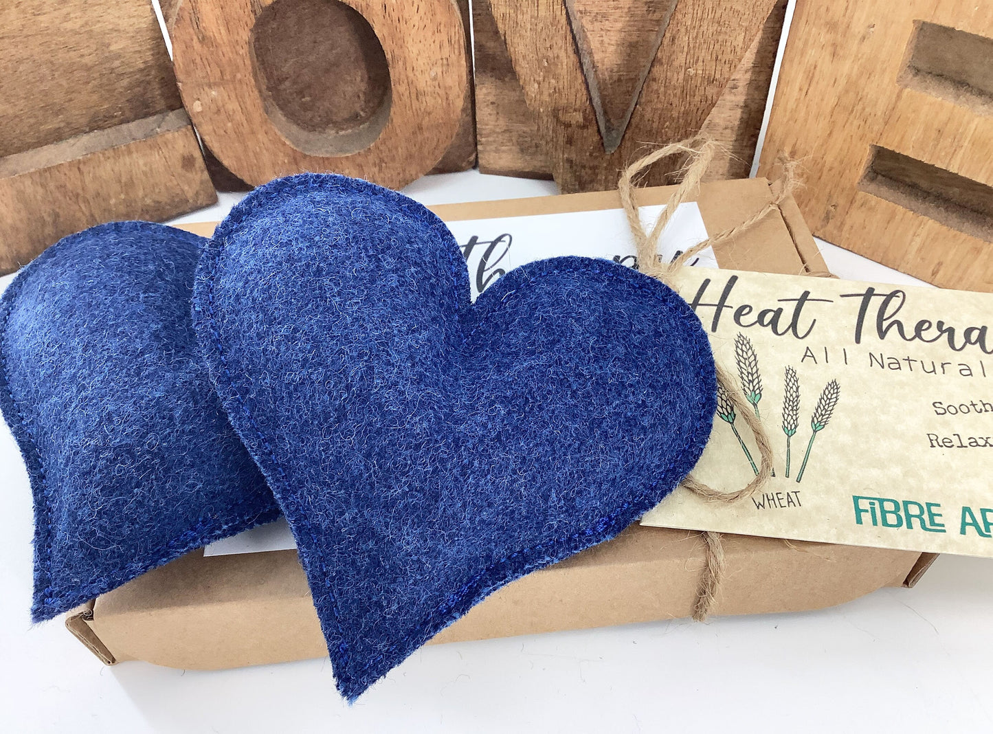 Heart Shaped Wool Reusable Hand Warmers. Navy Blue Mini Microwave Wheat Bags. Lavender Scented or Unscented Warming Handmade Gift