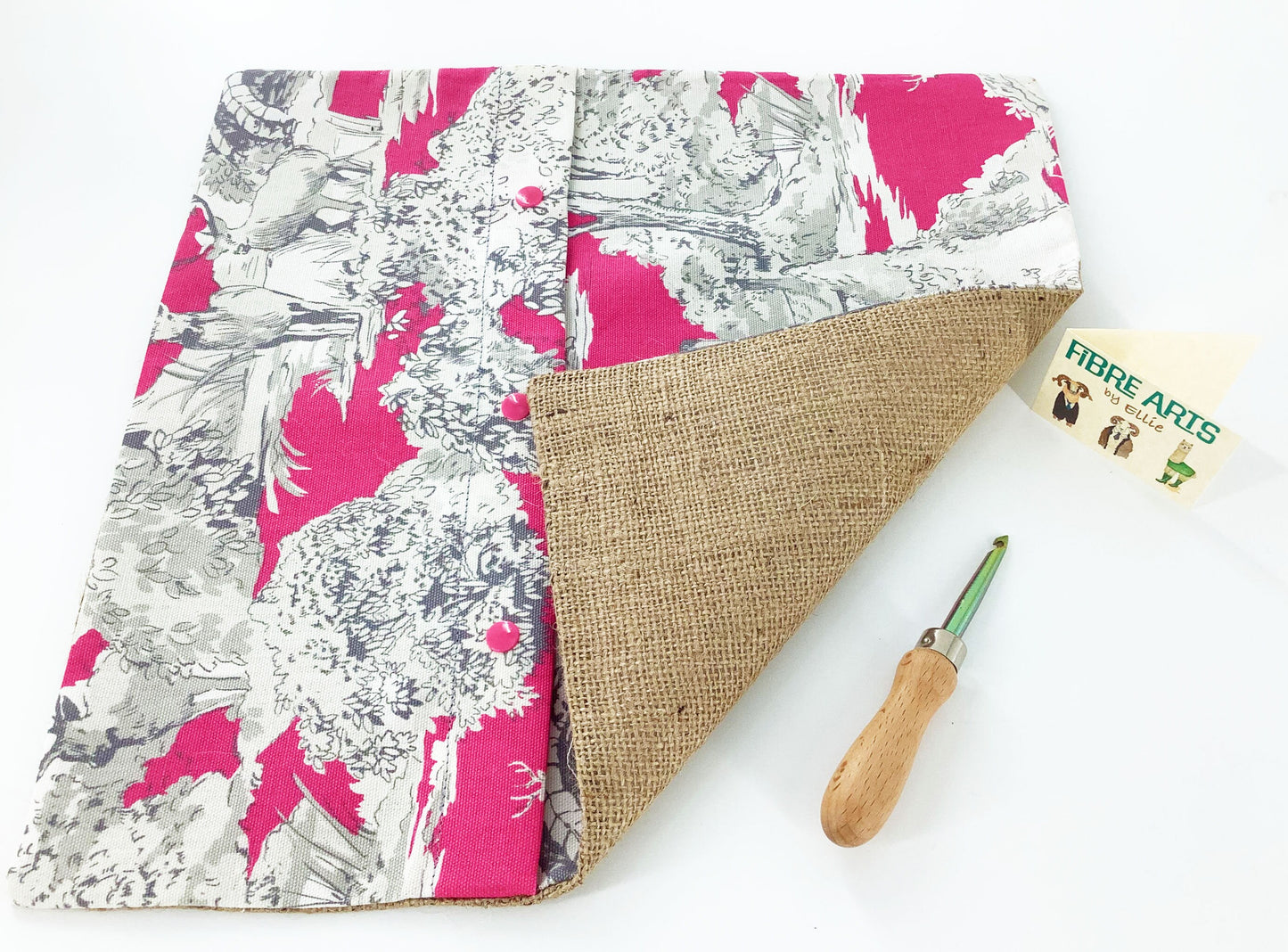 Beginners Rag Rug Cushion Kit Kit. . Rag Rug Tools and Designer Pink Print Cotton Burlap Finished Cushion