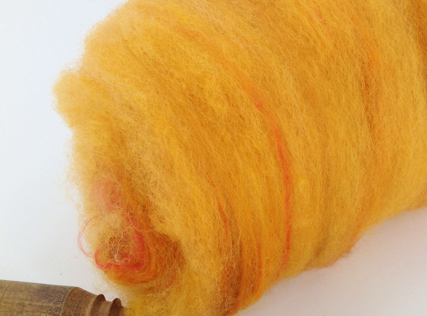 Art Batt for Spinning 100g. Hand Washed, Dyed and Carded Jacob Wool in Bright Warm Yellow with hint of Orange, Red and Brown Merino Wool
