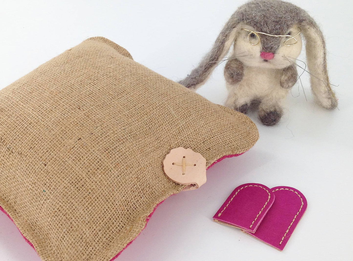 Hessian Needle Felting Mats in Pink. Pre-filled