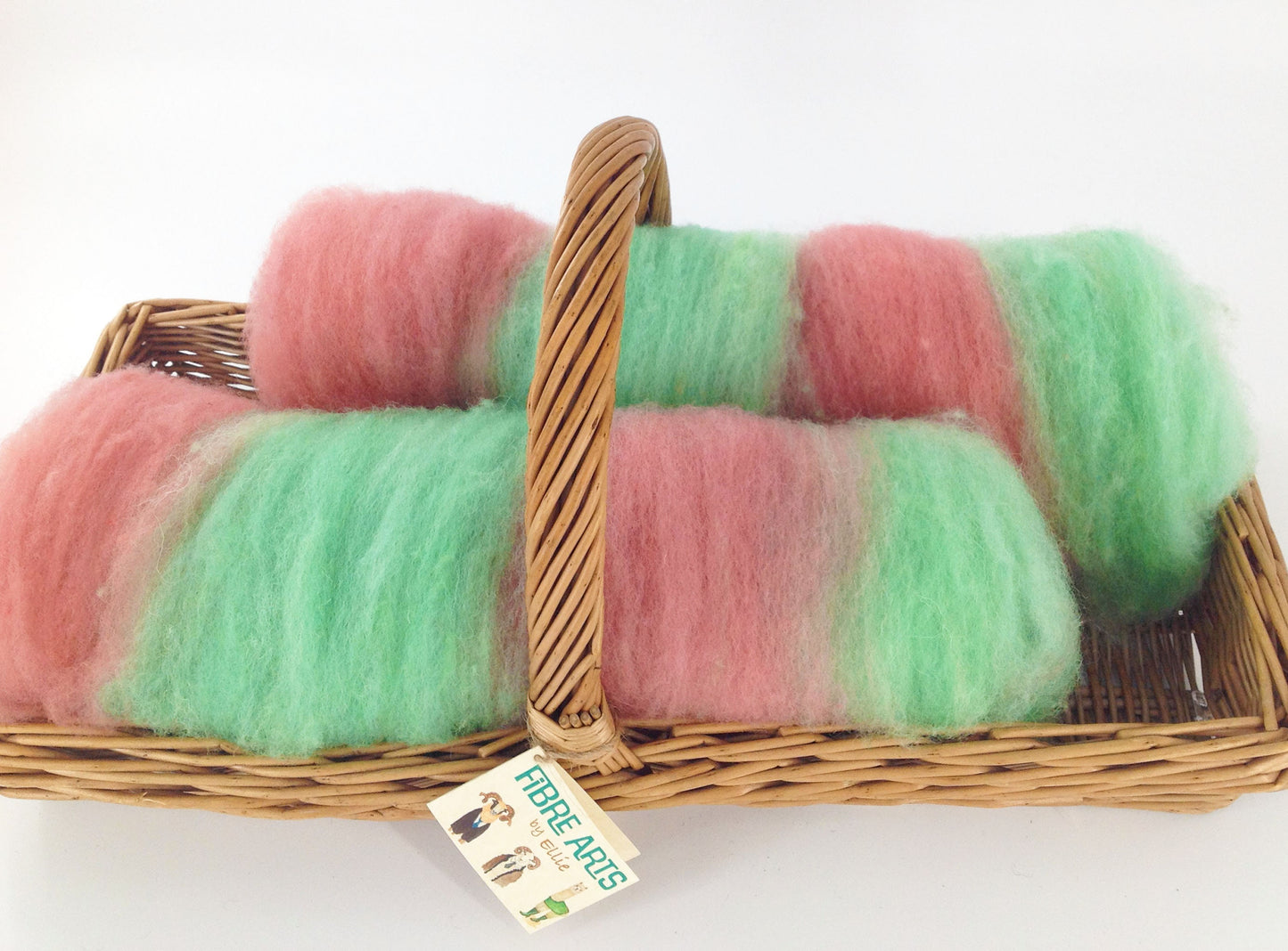 Art Batt 150g British Jacob Wool. Hand Washed, dyed and Carded Ready for Spinning or Felting. Pink and Yellow Water Melon Shades