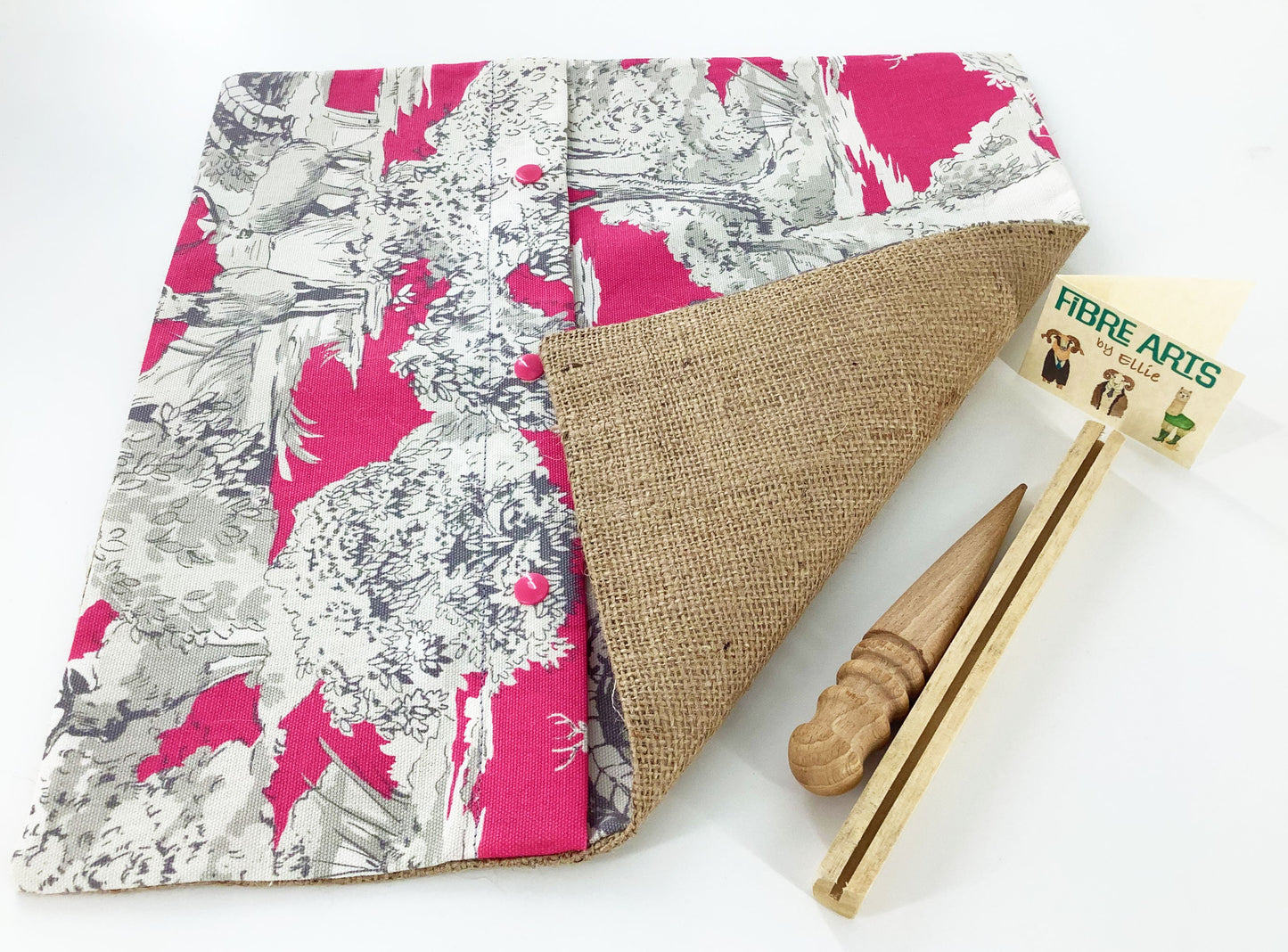 Beginners Rag Rug Cushion Kit Kit. . Rag Rug Tools and Designer Pink Print Cotton Burlap Finished Cushion