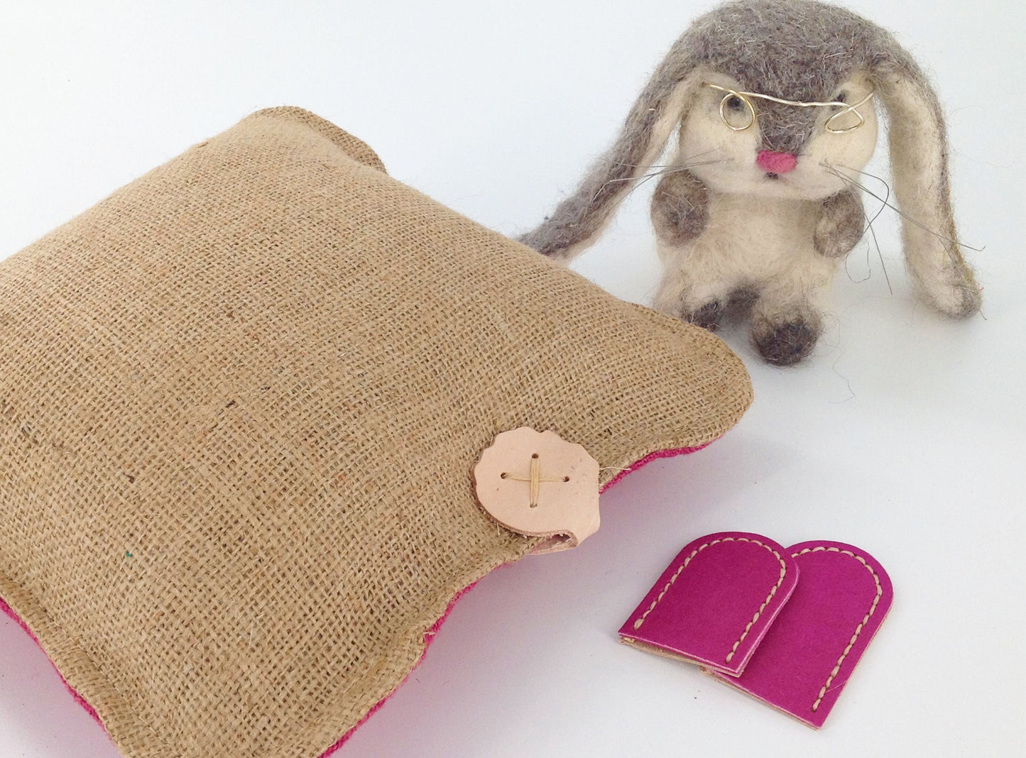 Large Burlap Needle Felting Mat Pre Filled 12 inch inch square in Pink & Natural Hessian