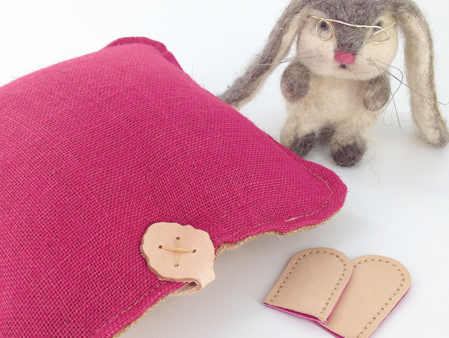 Large Burlap Needle Felting Mat Pre Filled 12 inch inch square in Pink & Natural Hessian