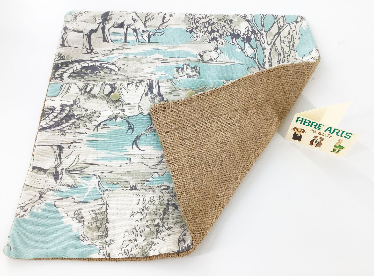 Beginner Easy No Sew Rag Rug Kit. Rug Making Tools and Pale Blue Print Cotton and Burlap Finished Cushion