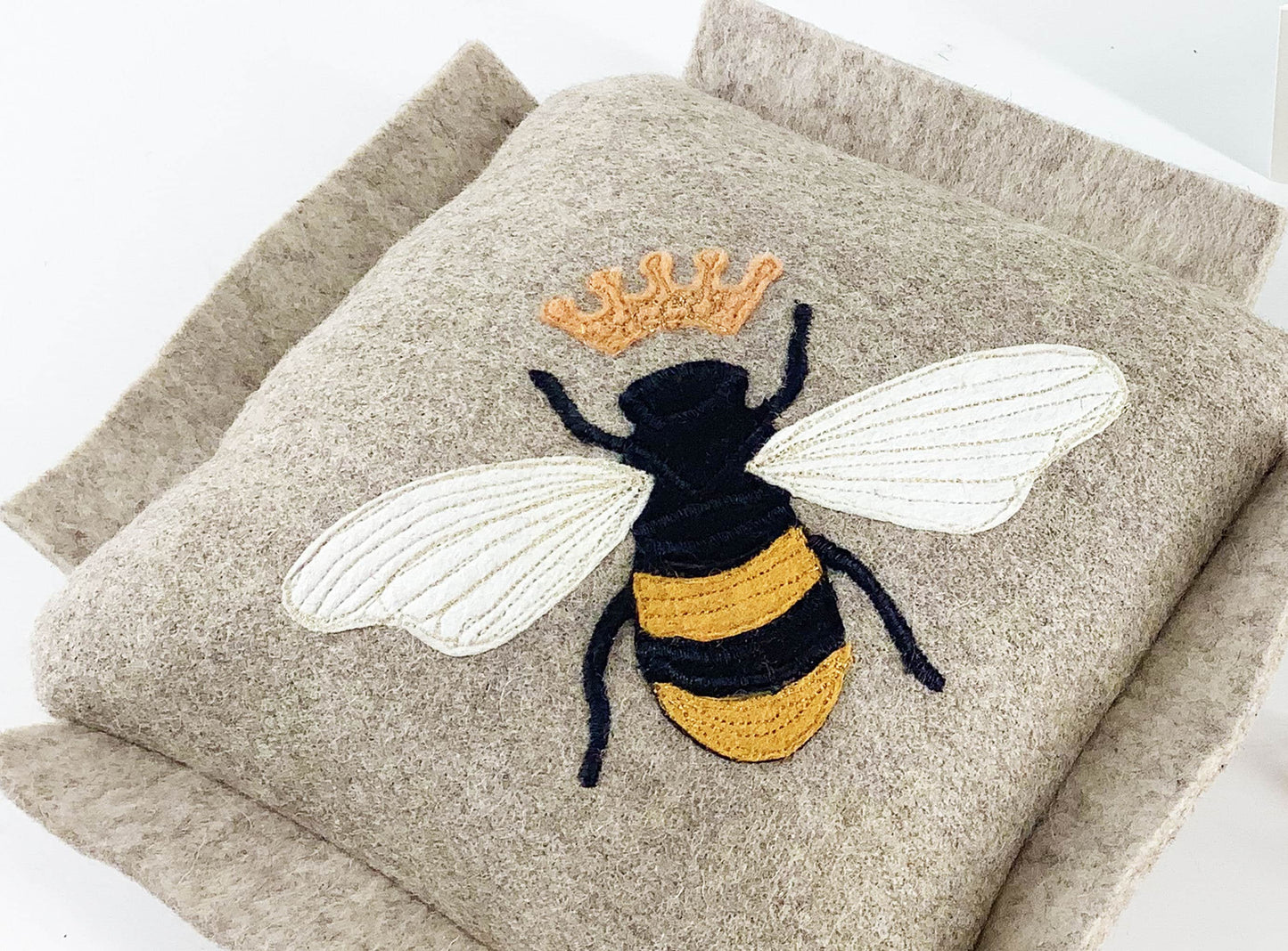 Bee Pin Cushion. 17cm Large Wool Pin, Needle And Clip Organiser. Hand Crafted Eco Applique Sewing Gift