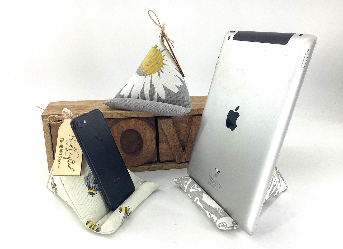 Bee Mobile Phone. Kindle, iPad or Tablet Stand. Weighted, Sturdy and Washable. Daisy, Houses Small Yet Mighty Hand Crafted Gift