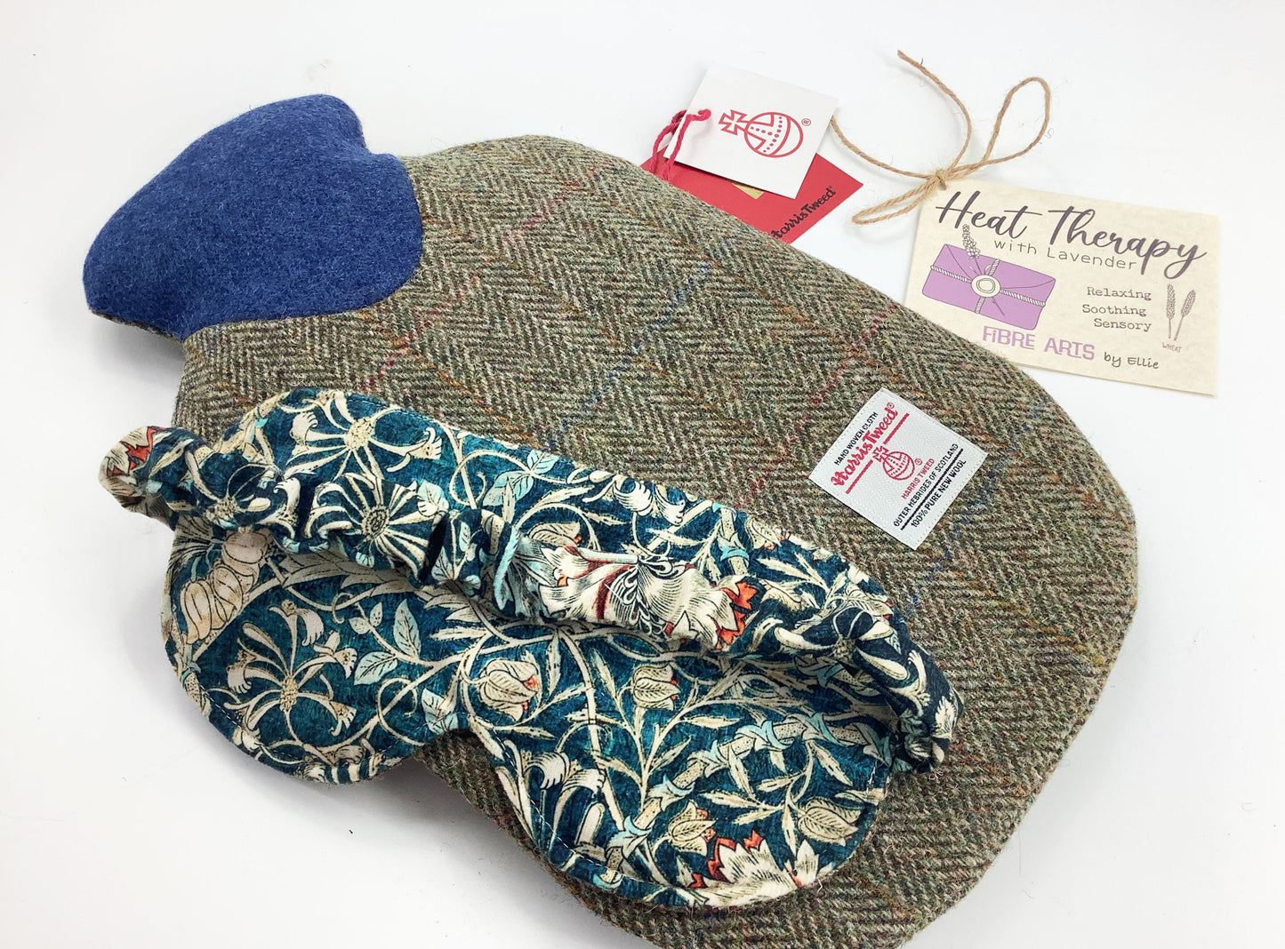 Microwave Wheat Bag Harris Tweed Gift Set. Sleep Mask, Weighted Lavender Eye Pillow, 2L Hot Water Bottle Cover Heat Therapy Care Package
