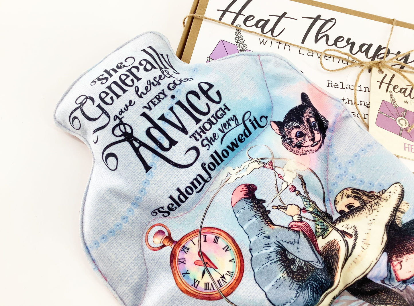 Alice In Wonderland Wheat Bag. Hot Water Bottle Shaped Heat Pack. Personalised Handcrafted Heat Therapy Gift