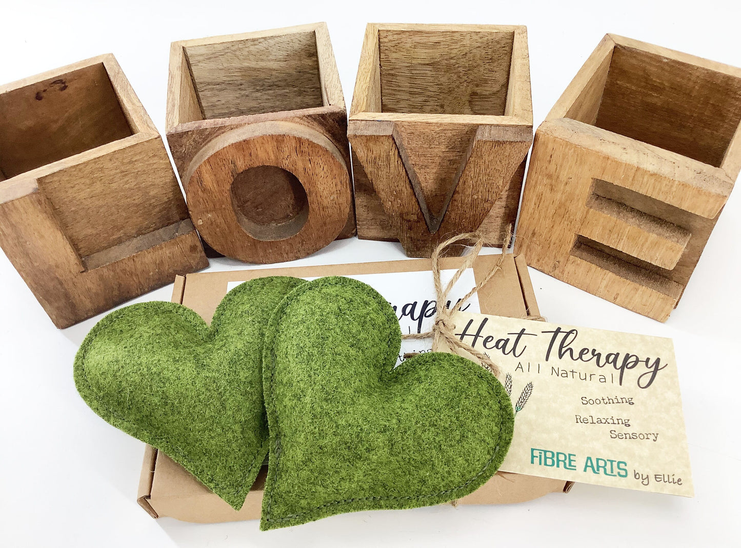 Microwave Reusable Hand Warmers. Luxury Green Wool Heart Shaped Mini Wheat Bags. Lavender Scented or Unscented Handcrafted Gift