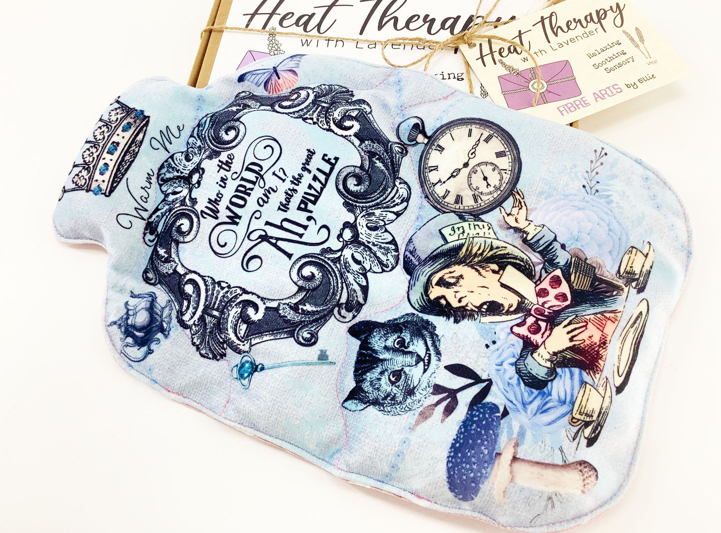Alice in Wonderland 2L Microwaveable Hot Water Bottle Heat Pack. Lavender Scented 36cm by 21cm. Hand Crafted Eco Gift