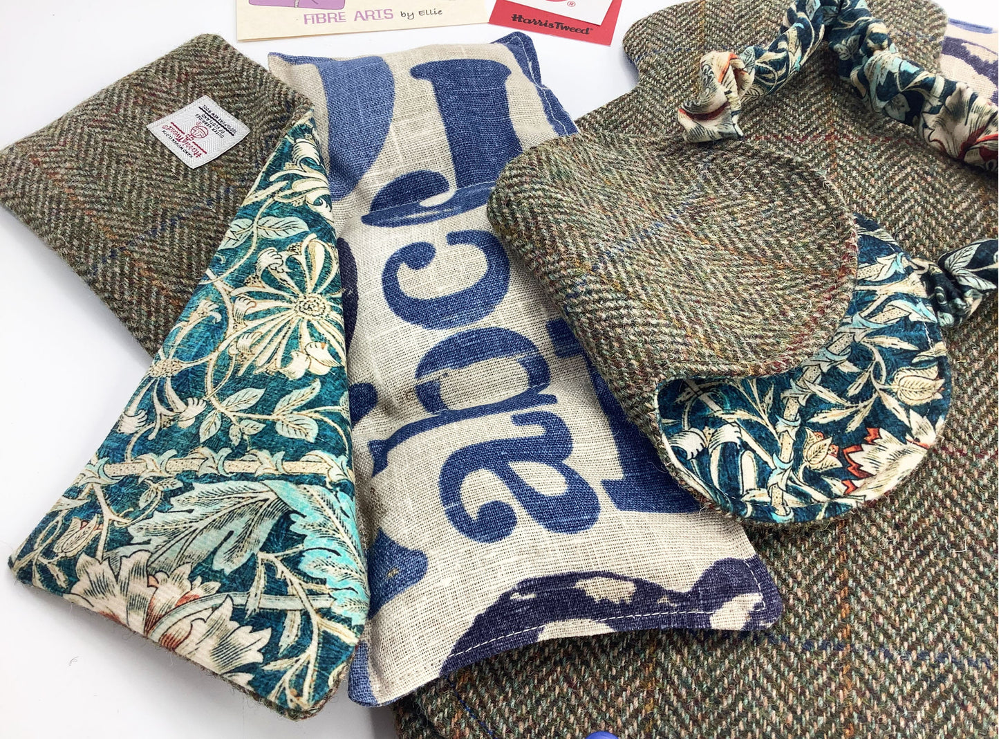 Microwave Wheat Bag Harris Tweed Gift Set. Sleep Mask, Weighted Lavender Eye Pillow, 2L Hot Water Bottle Cover Heat Therapy Care Package