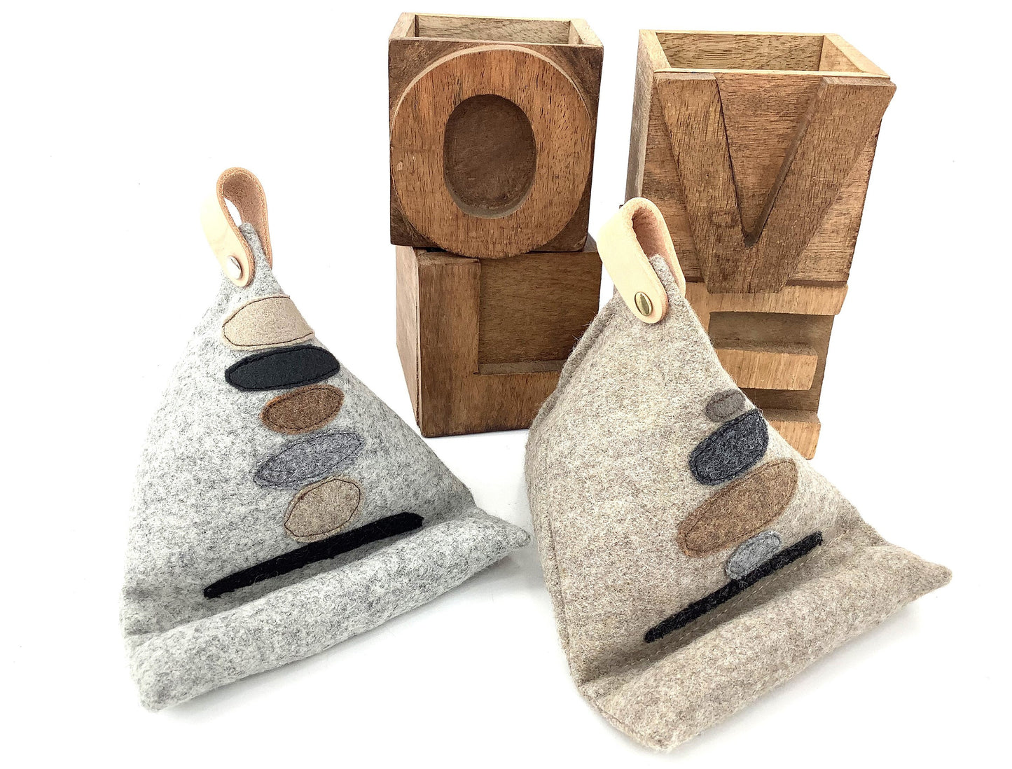 Bean Bag Tablet or Phone Stand. Weighted Pure Wool Applique Personalised Gift