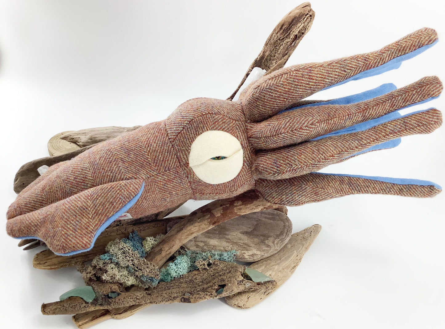 Harris Tweed Squid Toy Softie. Novelty Cushion Room Decor. Hand Crafted 100% Wool