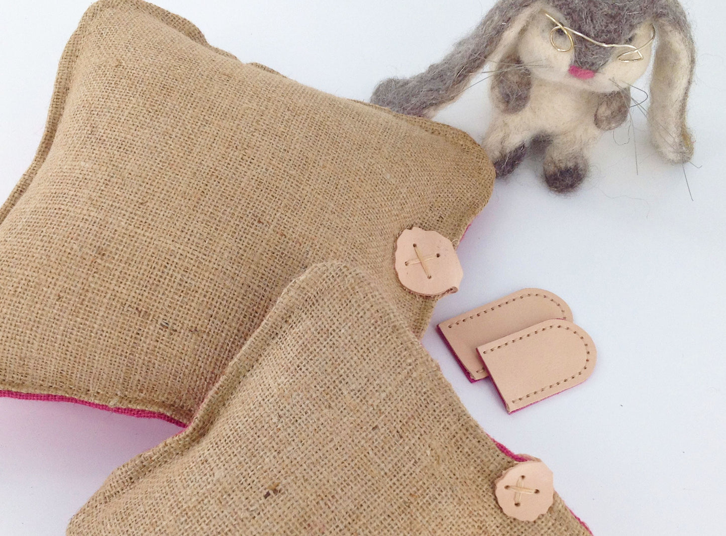 Hessian Needle Felting Mats in Pink. Pre-filled