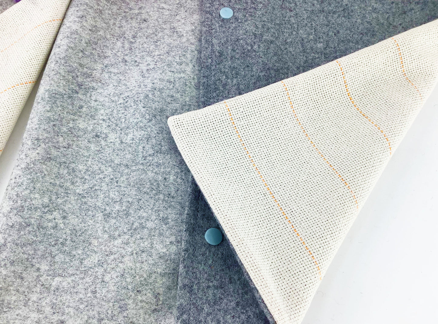 No Sew 100% Wool Rag Rug Kit. Wool Cotton Monks Cloth Cushions, Rug Hook, Wool Fabric in Sea Blue Shades