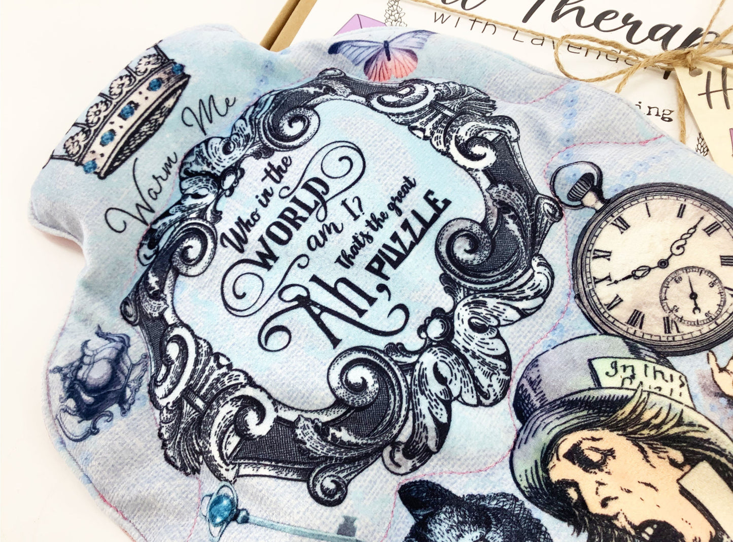 Alice in Wonderland 2L Microwaveable Hot Water Bottle Heat Pack. Lavender Scented 36cm by 21cm. Hand Crafted Eco Gift