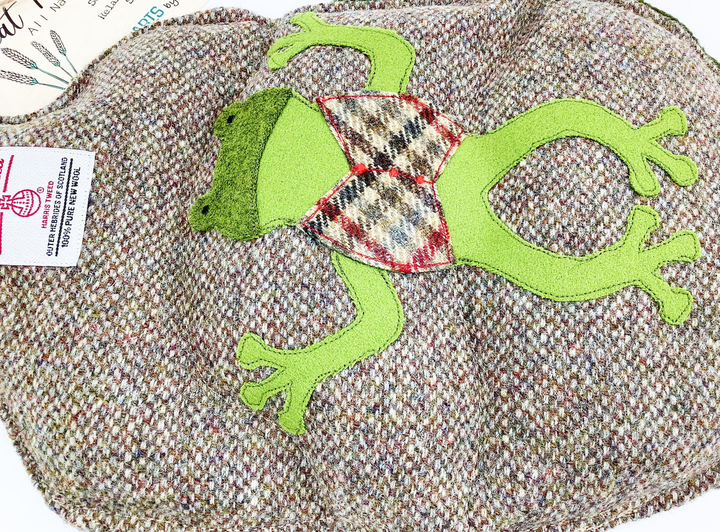 Frog Wheat Bag. Harris Tweed Wool Applique & Sherpa Fleece. Hot Water Bottle Option. Scented or Unscented Mindfulness Gift. Handmade
