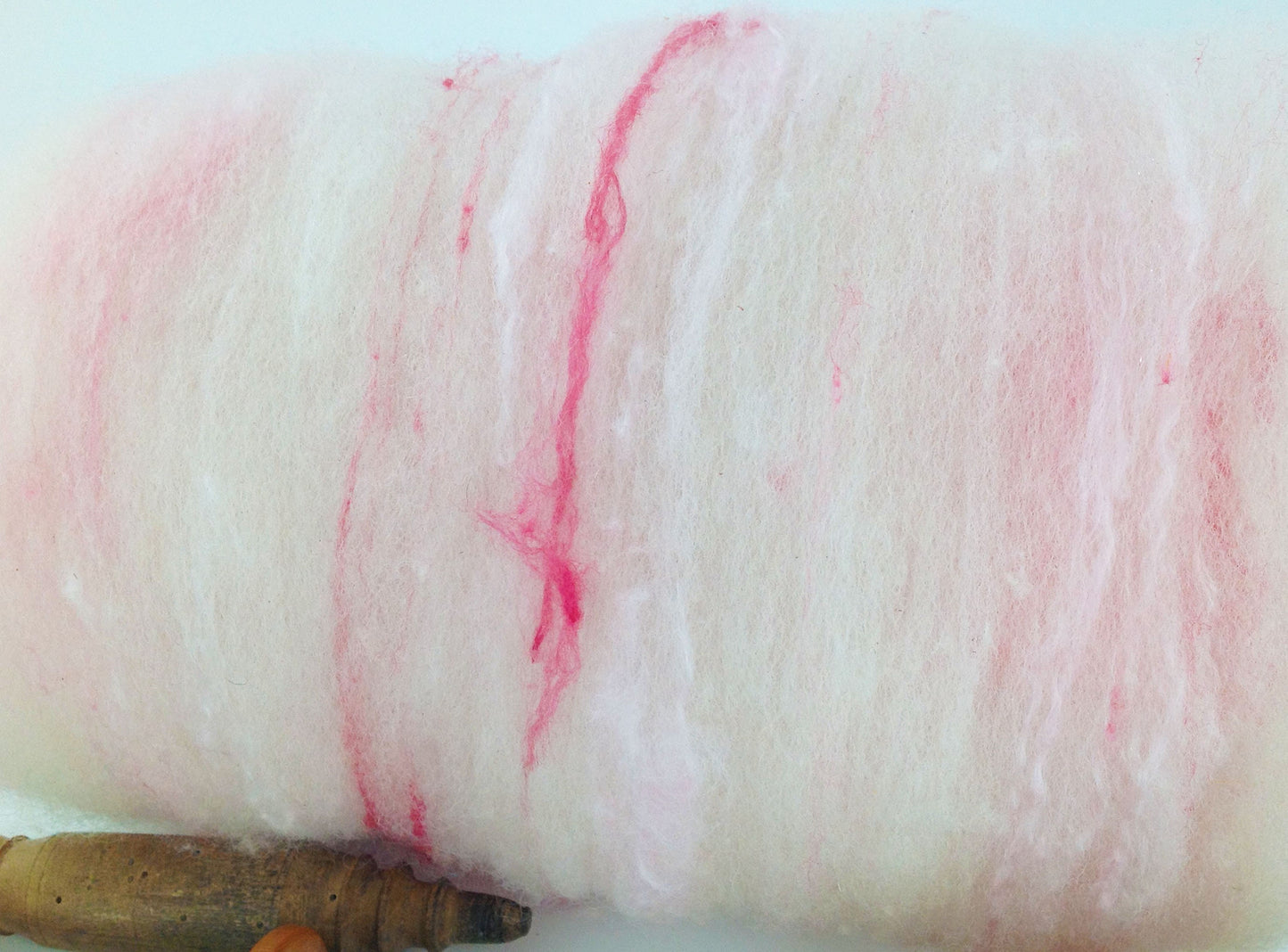 Art Batt for Spinning 130g. Natural Hand washed and Carded Texel Wool Gradient Pink Hand Dyed Tussah Silk