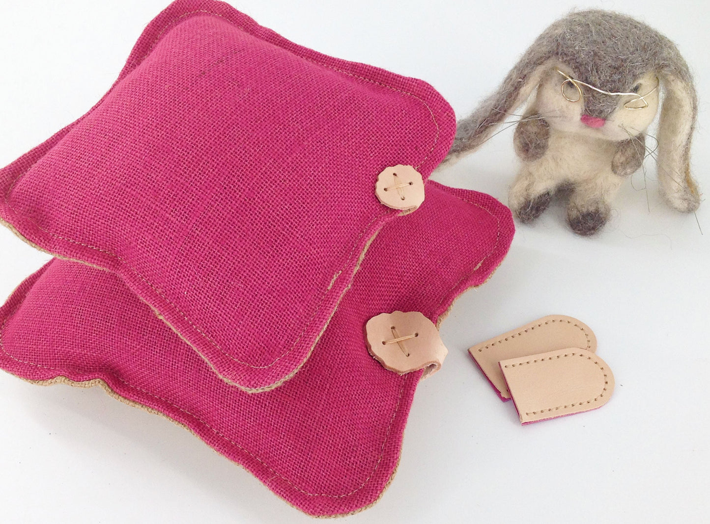 Hessian Needle Felting Mats in Pink. Pre-filled