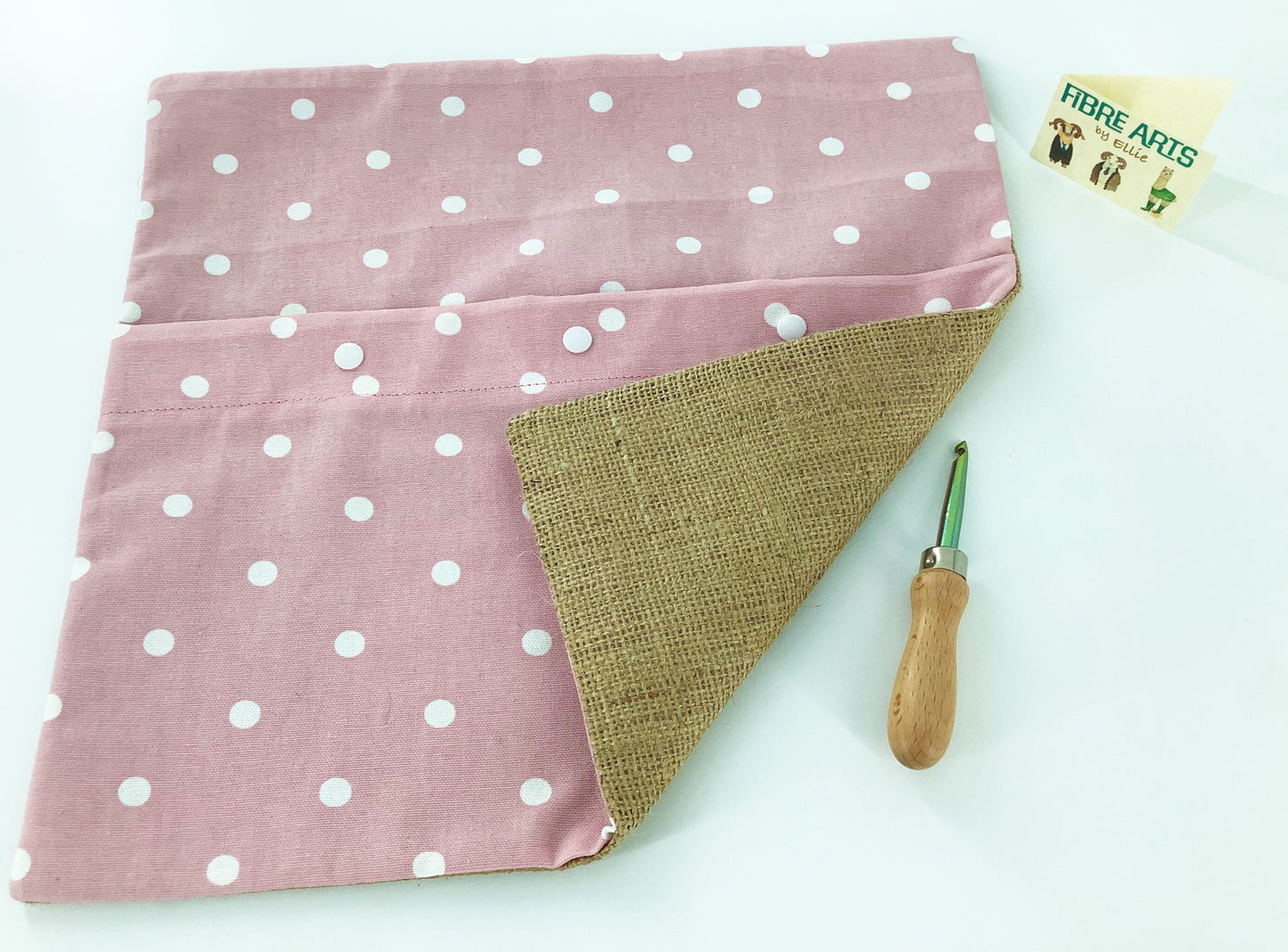 Rag Rug Making Kit. Beginners No Sew Finished Pink Polka Dot Designer CottonBurlap Cushion and Rug Making Tools