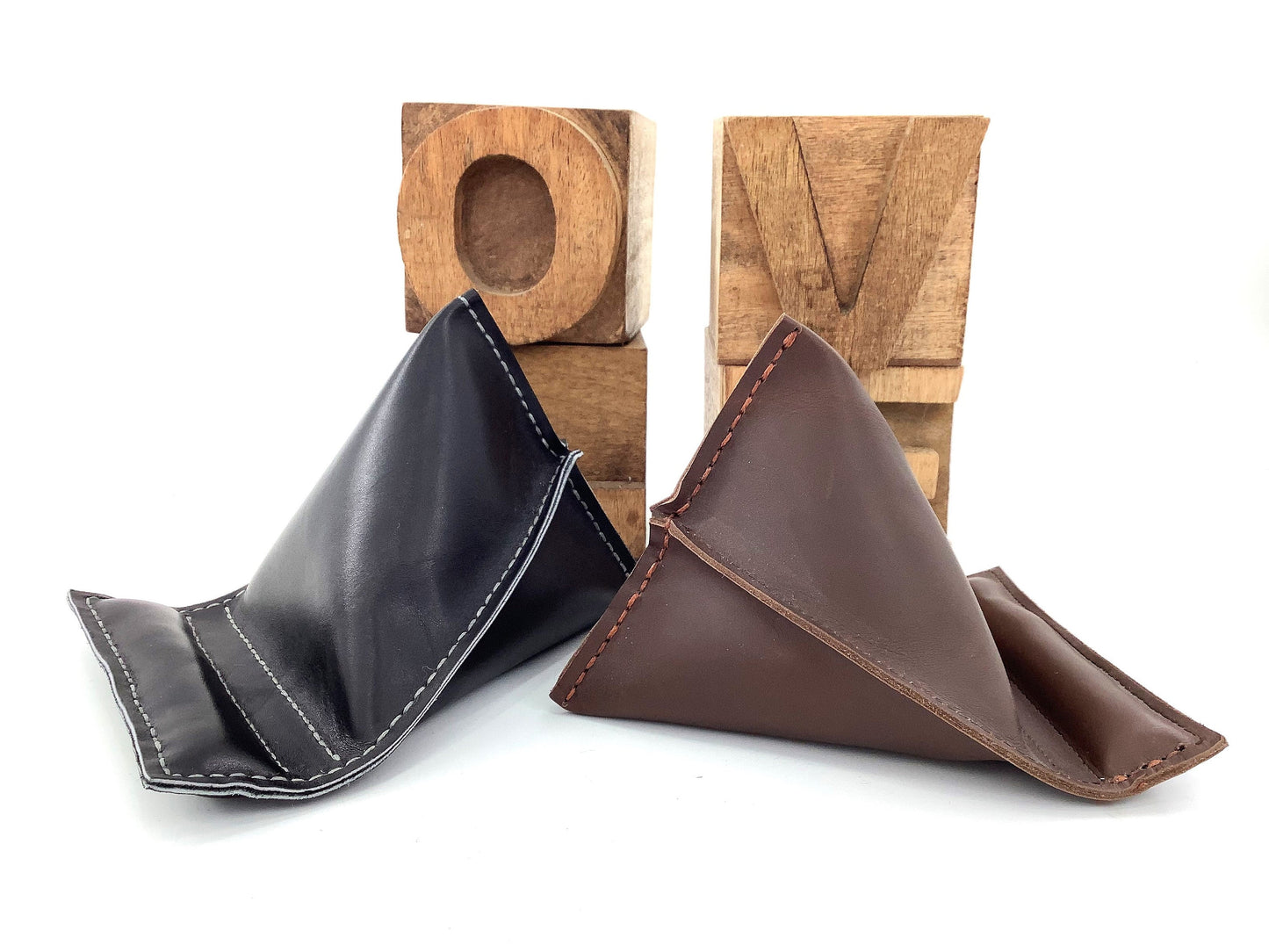 Leather Hide Phone Tablet Kindle Stand. Weighted Bean Bag. Will hold any Size. Hand Stitched Luxury Gift
