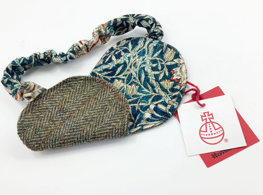 Harris Tweed Eye Mask. William Morris Fabric with Green Tweed