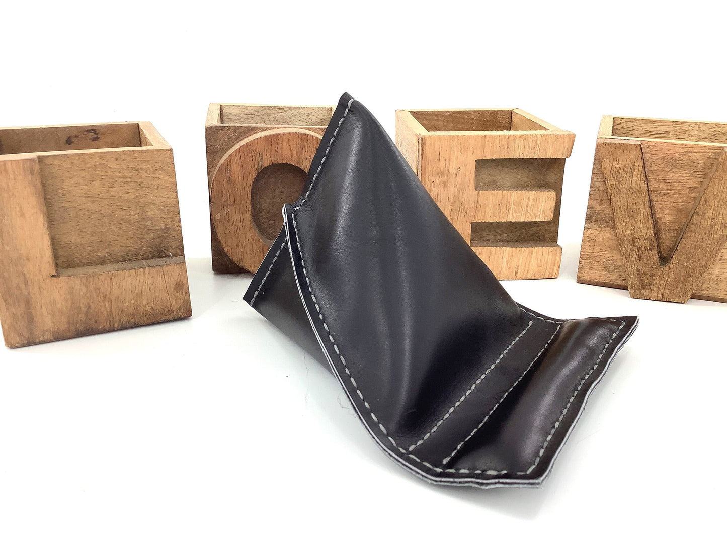 Leather Hide Phone Tablet Kindle Stand. Weighted Bean Bag. Will hold any Size. Hand Stitched Luxury Gift