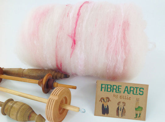 Art Batt for Spinning 130g. Natural Hand washed and Carded Texel Wool Gradient Pink Hand Dyed Tussah Silk