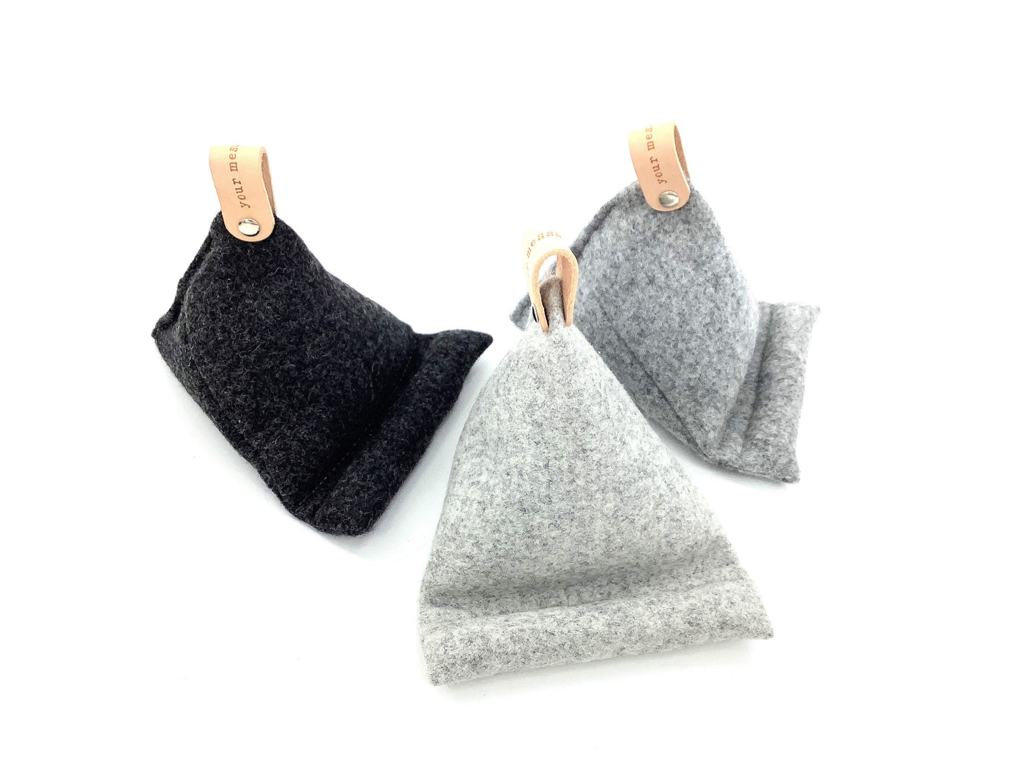 Personalised Pure Wool Weighted Phone or Tablet Stand Grey Shades. Personalised Gift. Bean Bag Style. Will Hold Any Size