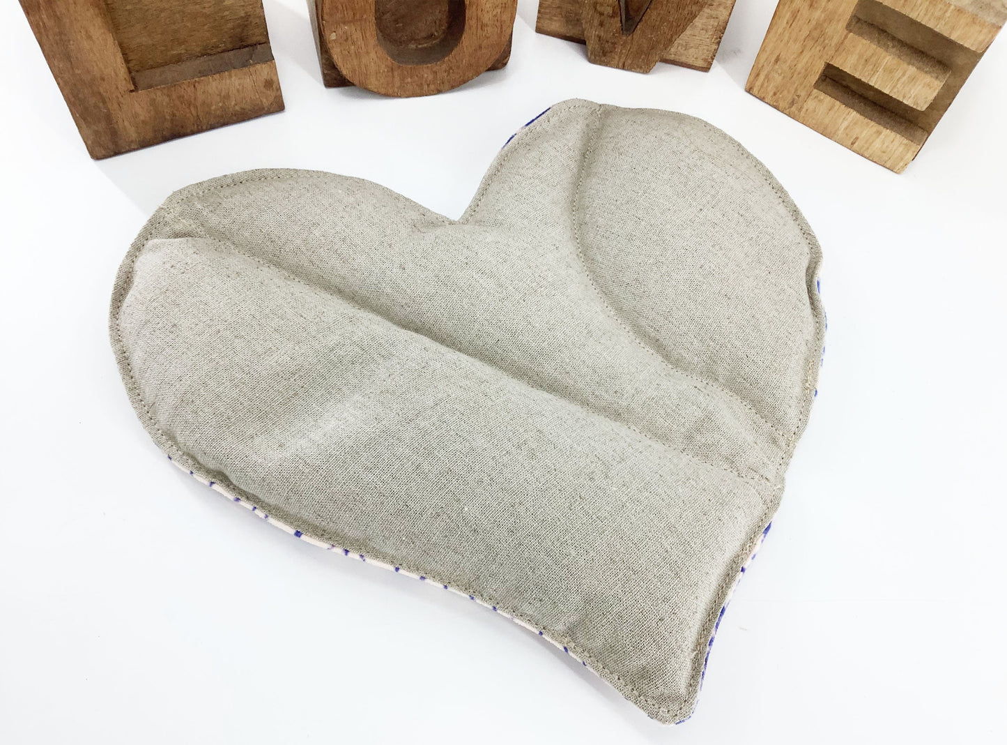 Japanese Shibori Print Heart Shaped Wheat Bag. Scented or Unscented Handmade Heat Therapy Wellness Gift