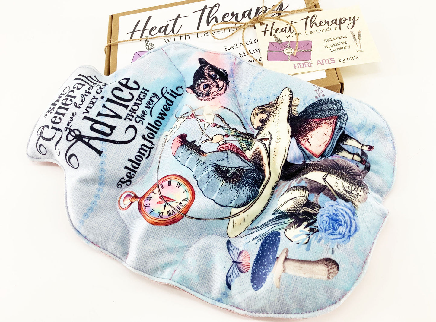 Alice In Wonderland Wheat Bag. Hot Water Bottle Shaped Heat Pack. Personalised Handcrafted Heat Therapy Gift