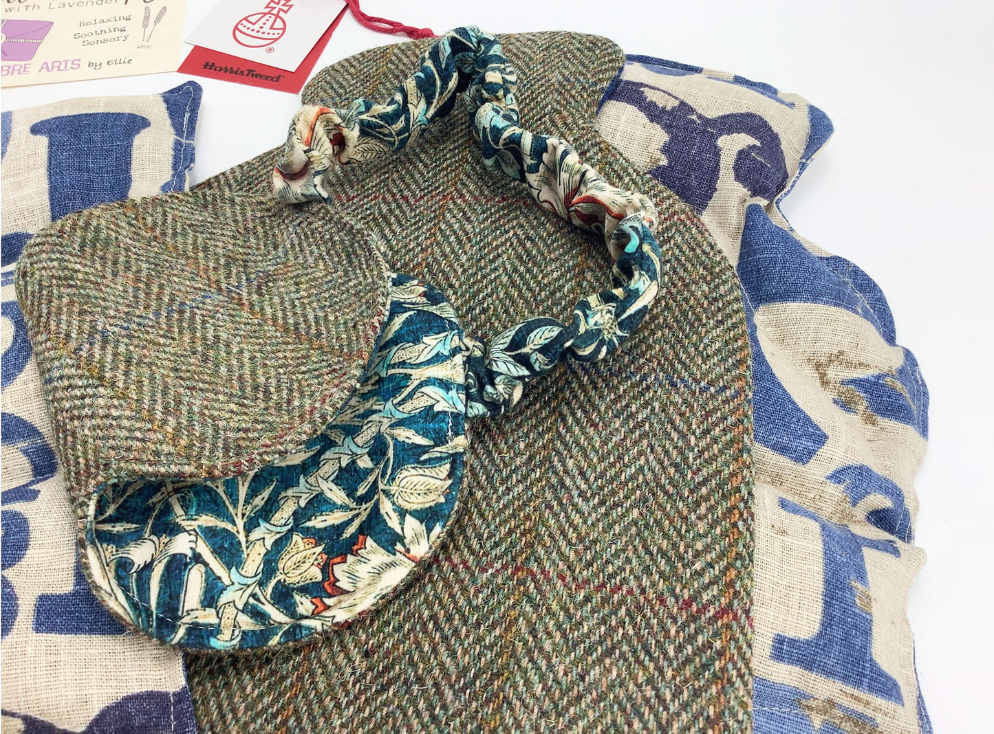 Microwave Wheat Bag Harris Tweed Gift Set. Sleep Mask, Weighted Lavender Eye Pillow, 2L   Hot Water Bottle Cover Heat Therapy Care Package